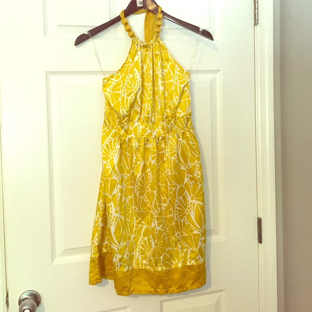 Yellow and white halter dress