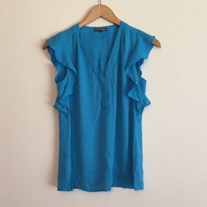 ✨NWOT Express blue blouse ruffle sleeves size XS