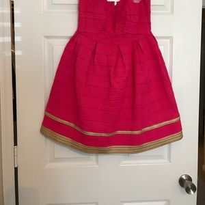 Hot Pink Strapless Dress with Gold Dress