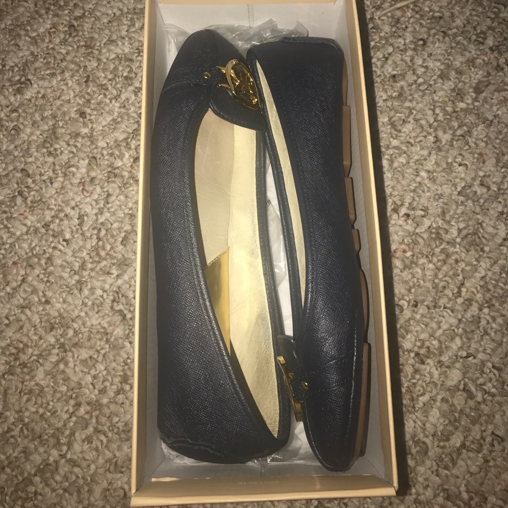 Michael Kors Navy Blue Leather Flats - Picture 2 of 4