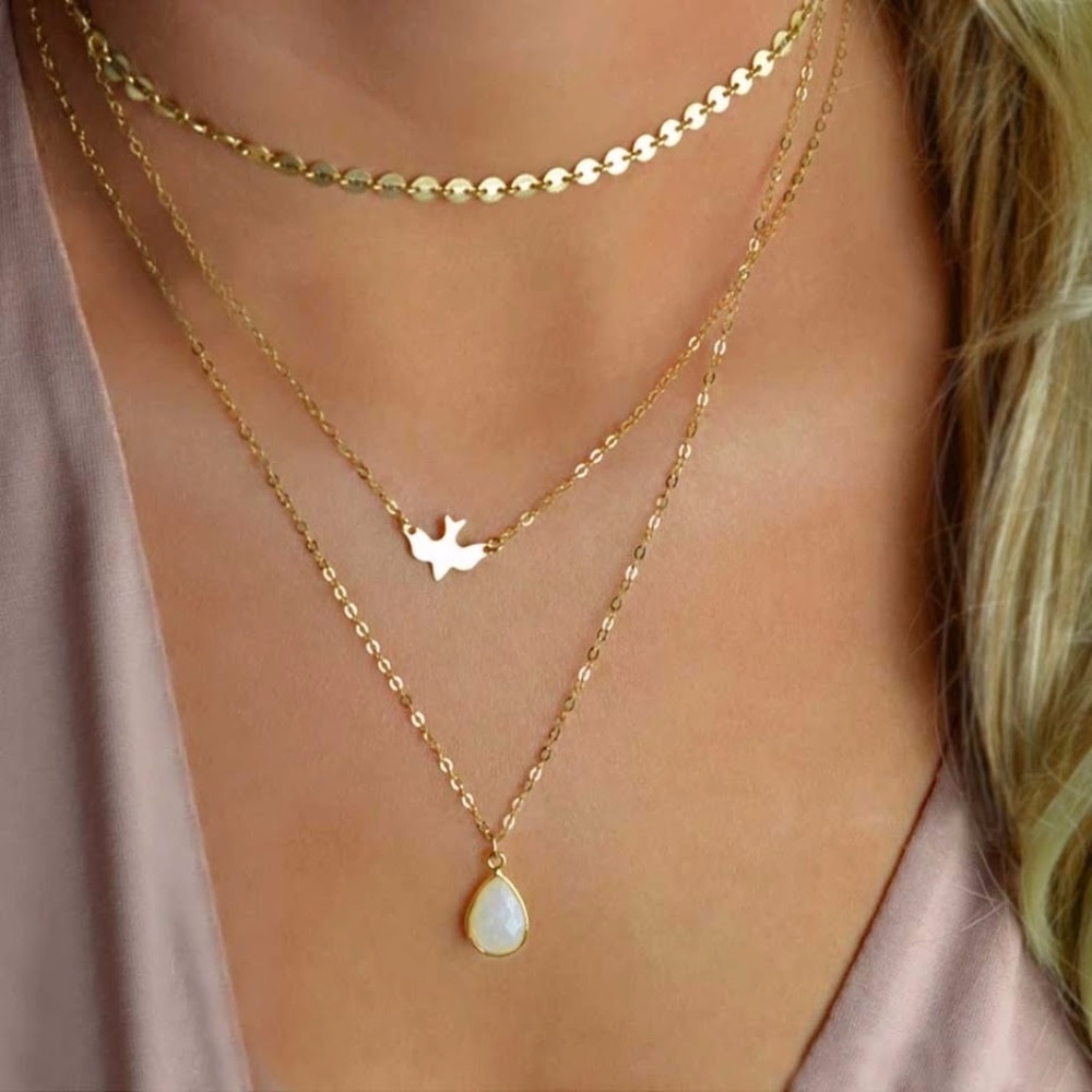 5 for $25 Three Layer Bird Statement Necklace - Picture 1 of 7