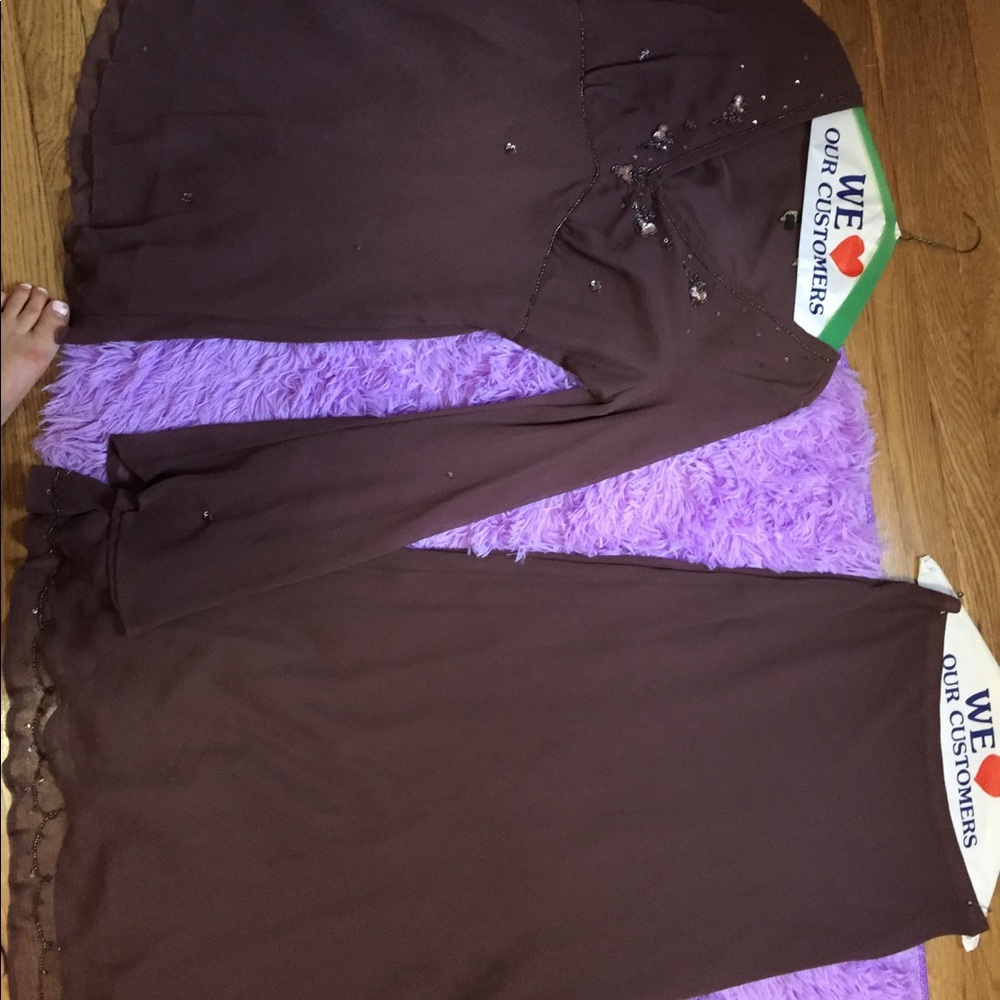 Two piece brown outfit with beaded detailing