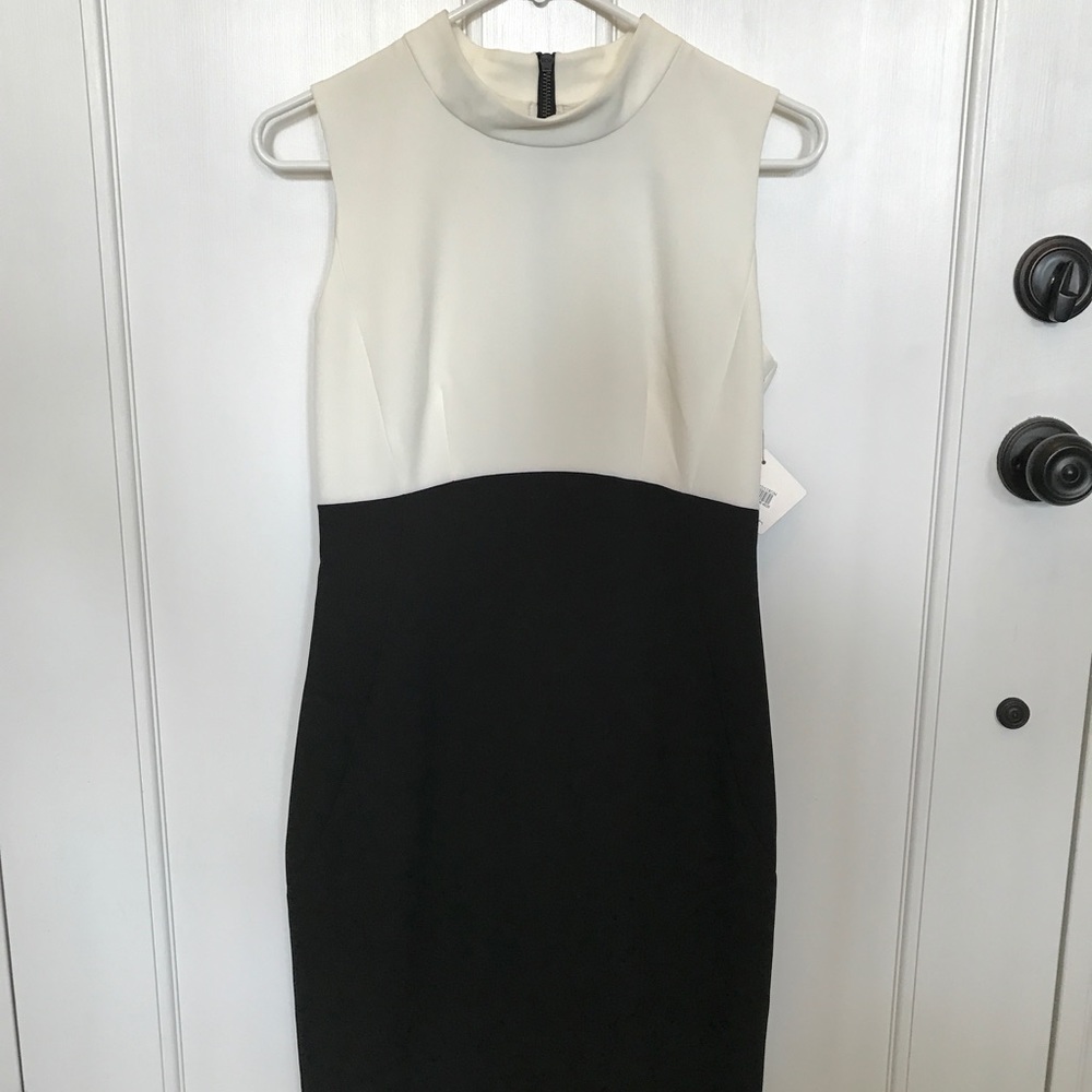 Black and ivory fitted dress.