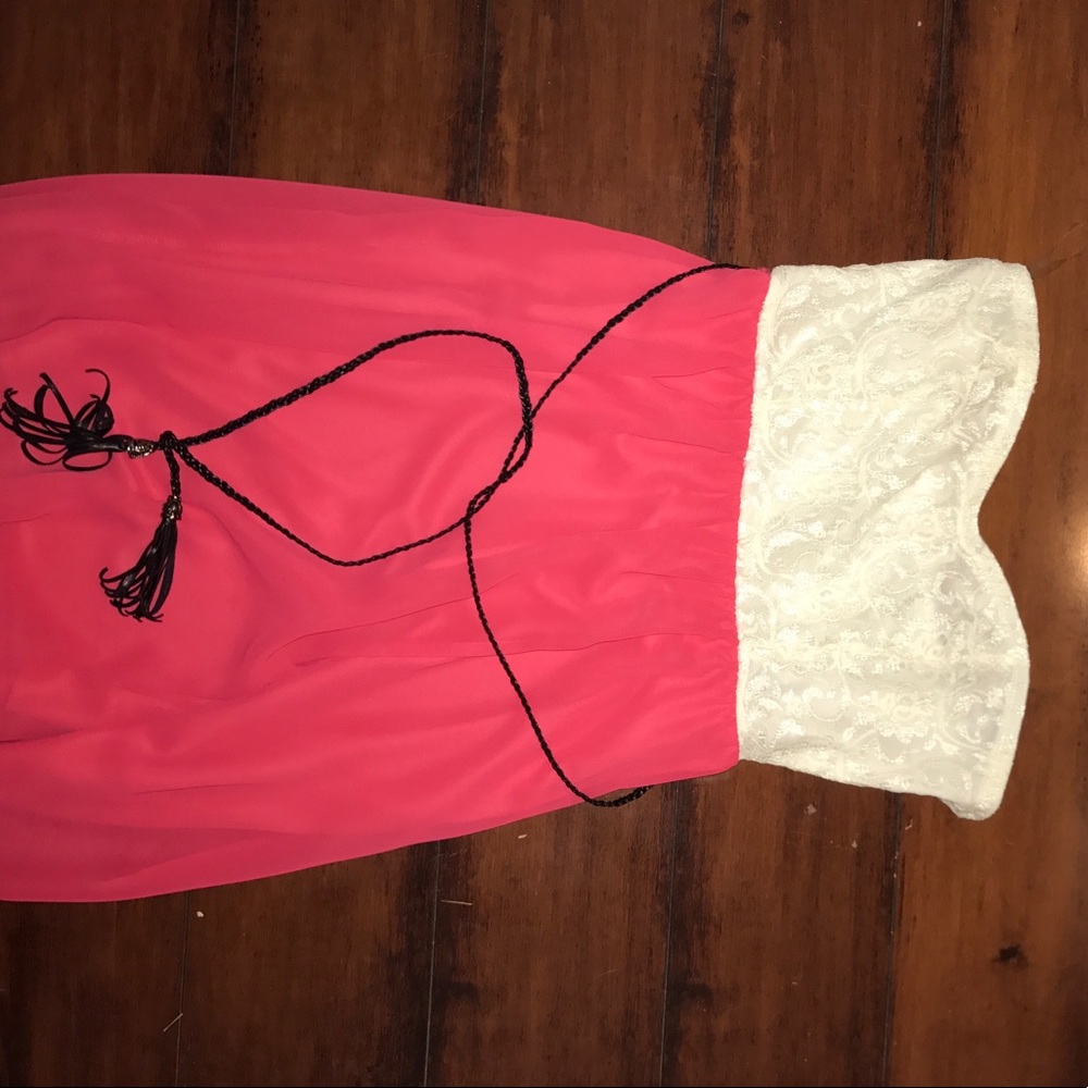 pink and white dress with belt