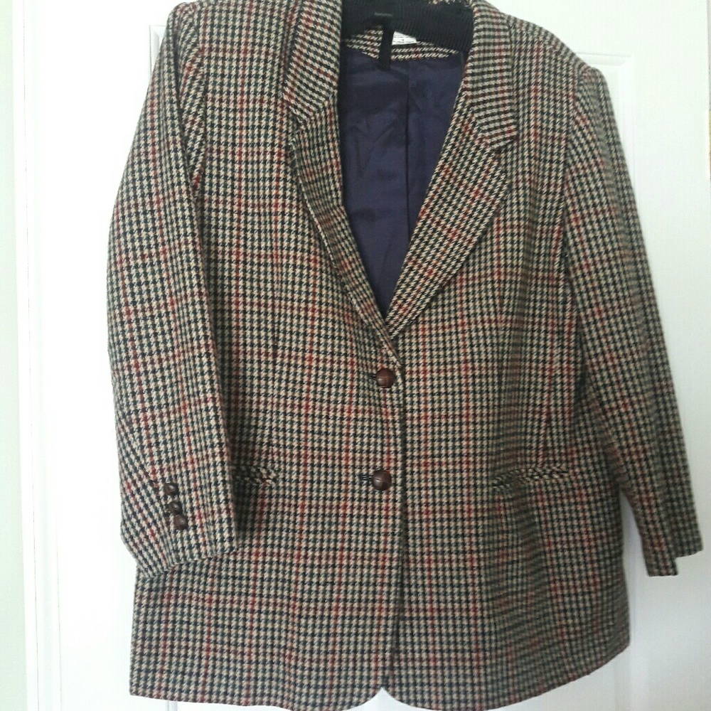 Woman's  Vintage Colorful  Houndstooth  Blazer