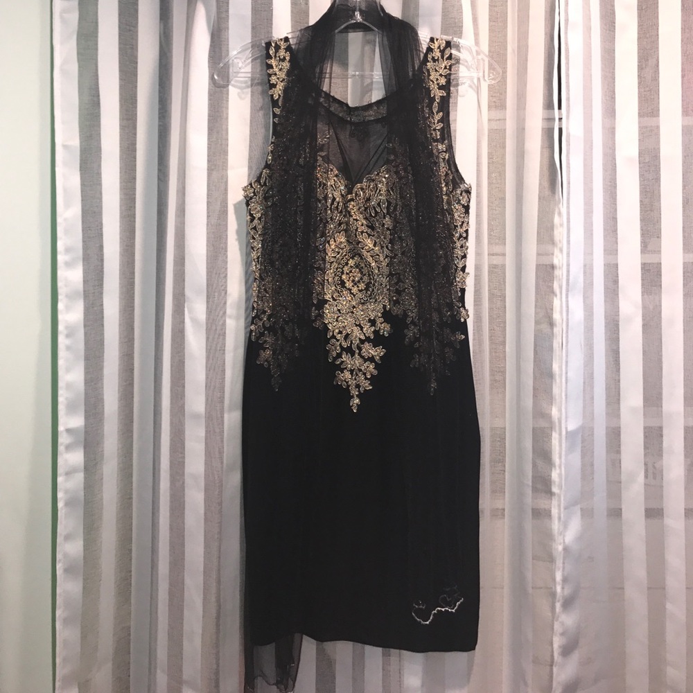 Black and gold elegant prom or cocktail dress