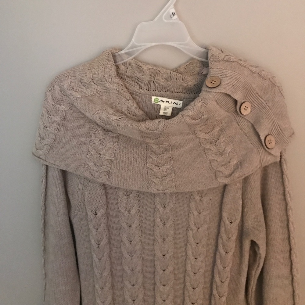 Beige cable knit sweater dress