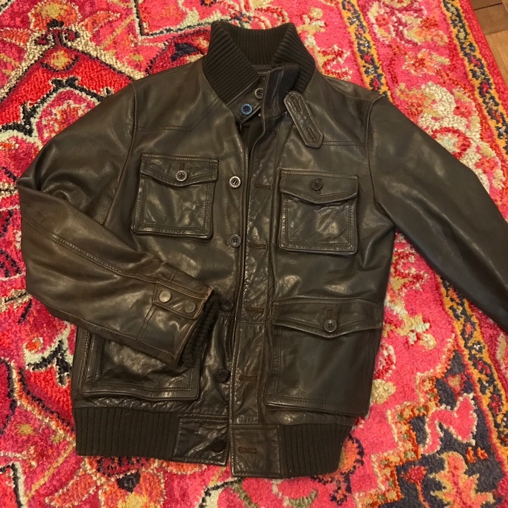 Men's chocolate double lined leather jacket