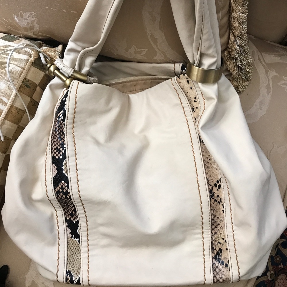 White leather handbag