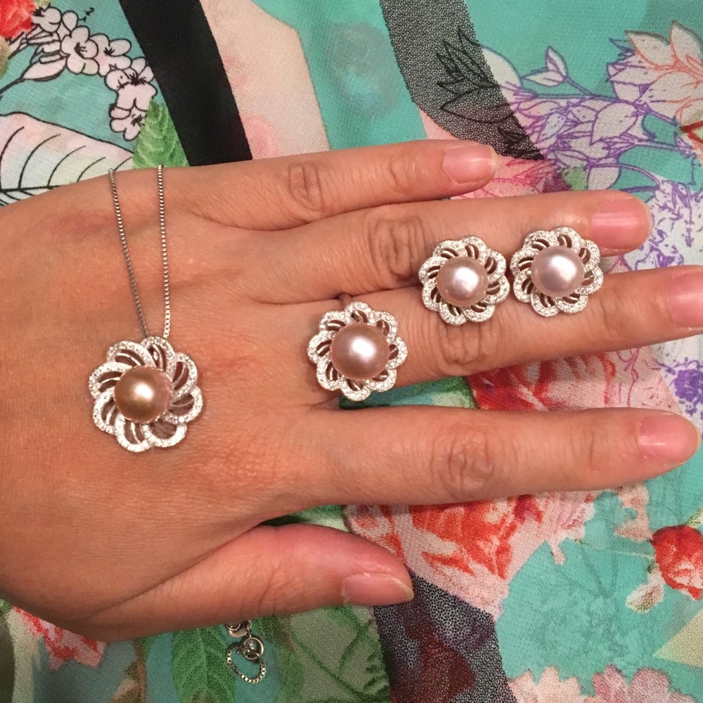100% huge natural Pearl 925 Silver set