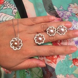100% huge natural Pearl 925 Silver set