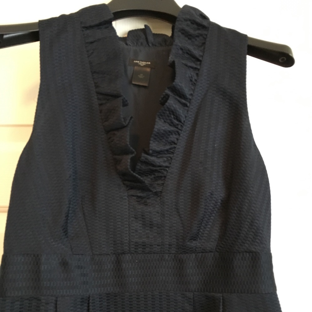 Sleeveless Navy Dress w Ruffle Neck