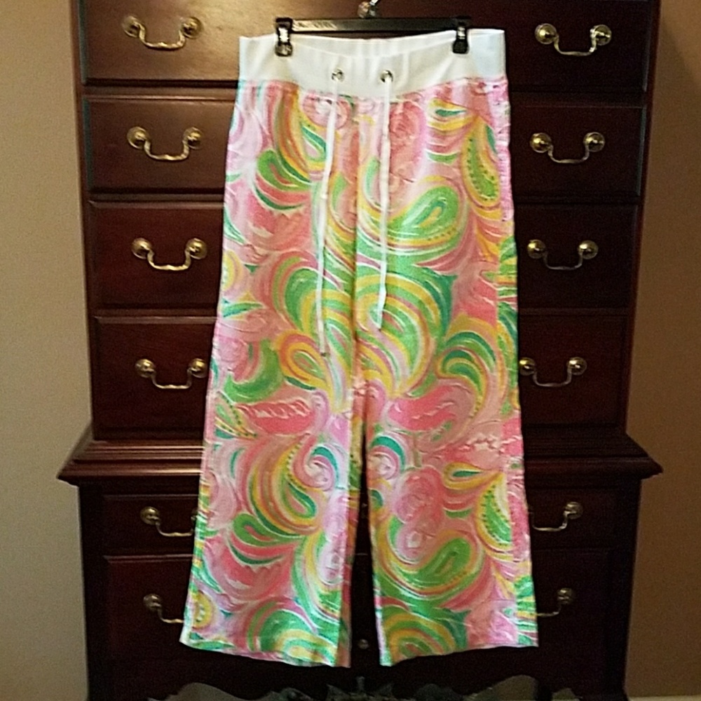 Lilly Pulitzer linen print beach pants EUC
