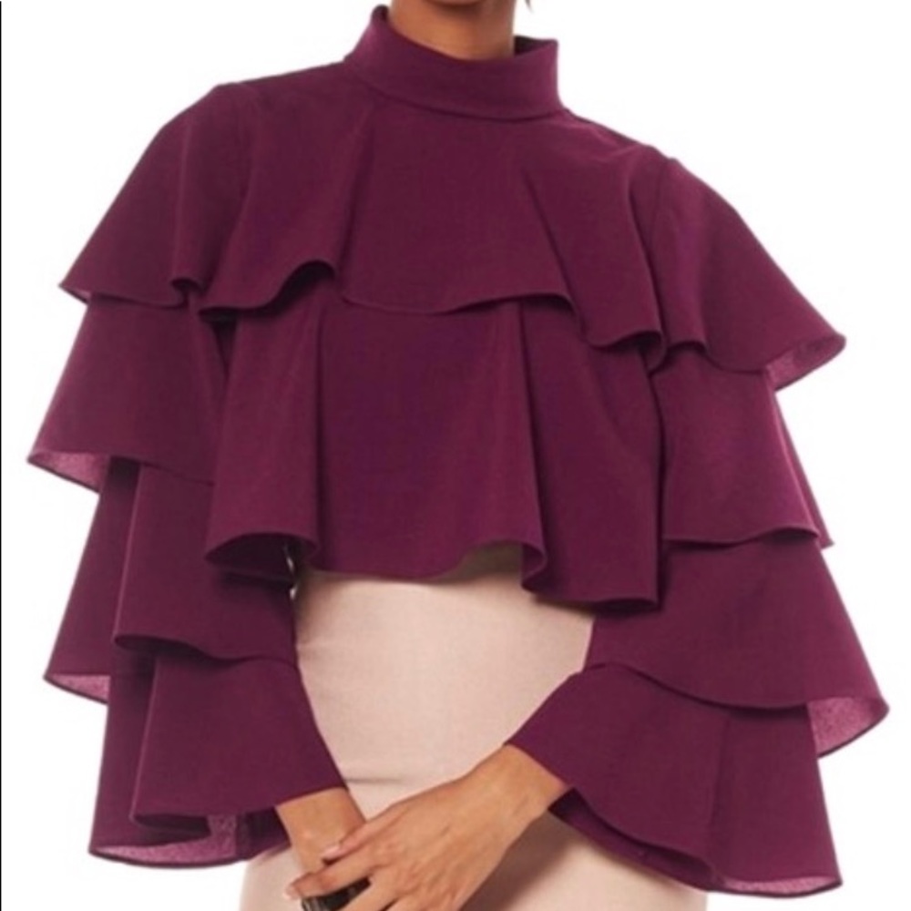 BURGUNDY CROP RUFFLE TOP