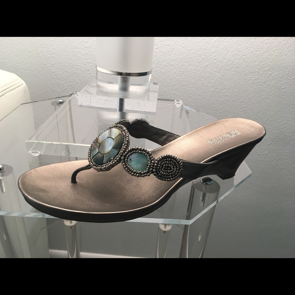 Kenneth Cole Reaction Metallic Heeled Flip Flops