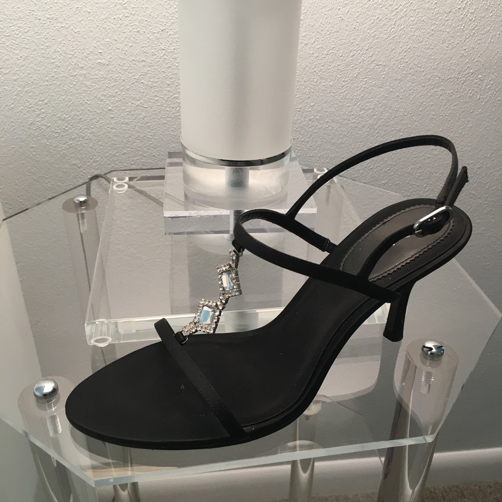 Strappy Black Heels with Jeweled Details