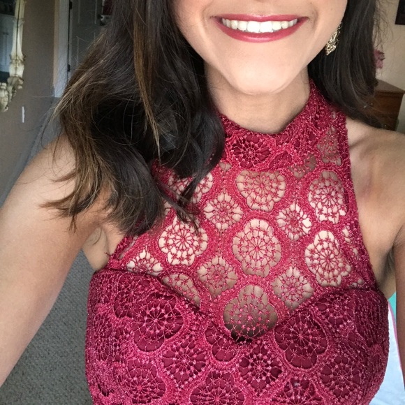 Burgundy Two-Piece Prom Dress - Picture 2 of 5