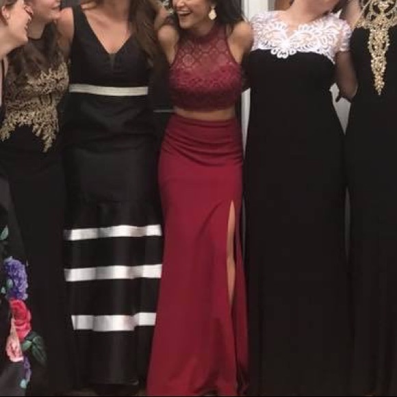 Burgundy Two-Piece Prom Dress - Picture 5 of 5