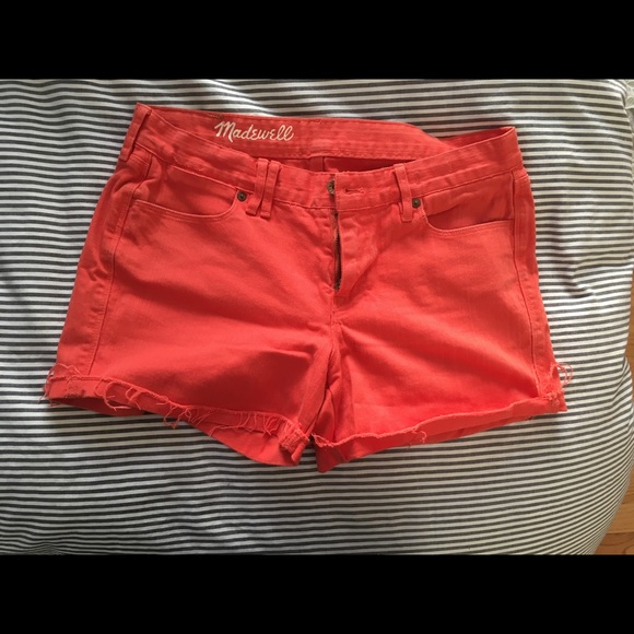 Madewell Pants - Madewell coral denim cutoff shorts size 29