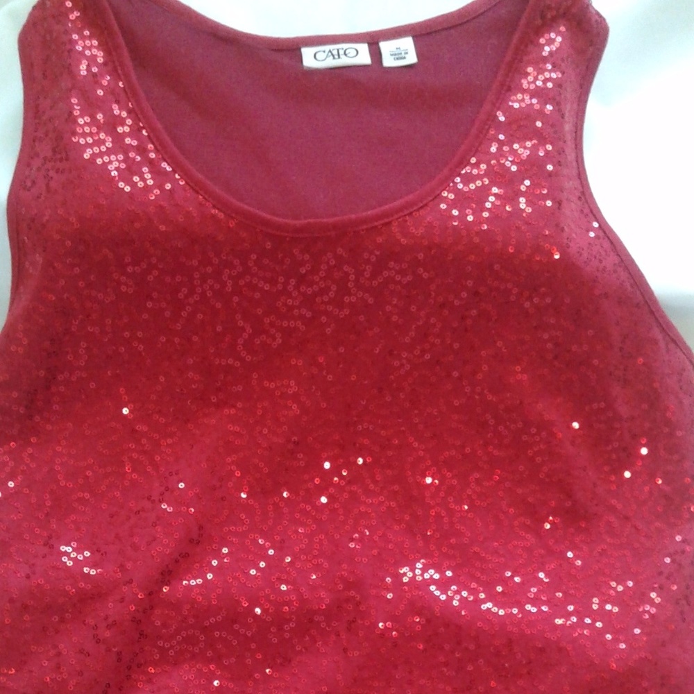 Cato's Women Shirt Top Blouse Red Sequins Medium