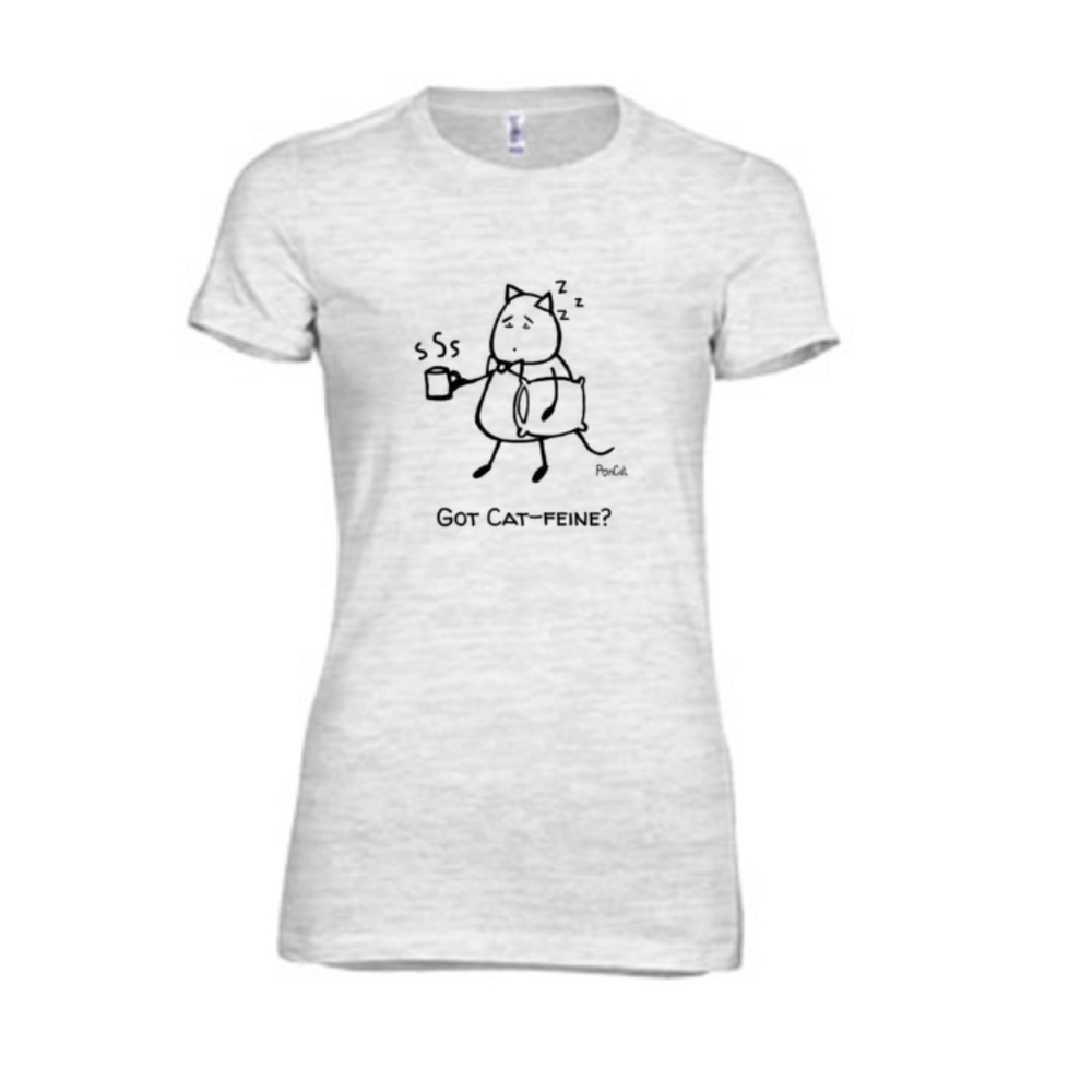 "Got Cat-feine" women's slim fit Tee   (Gray)