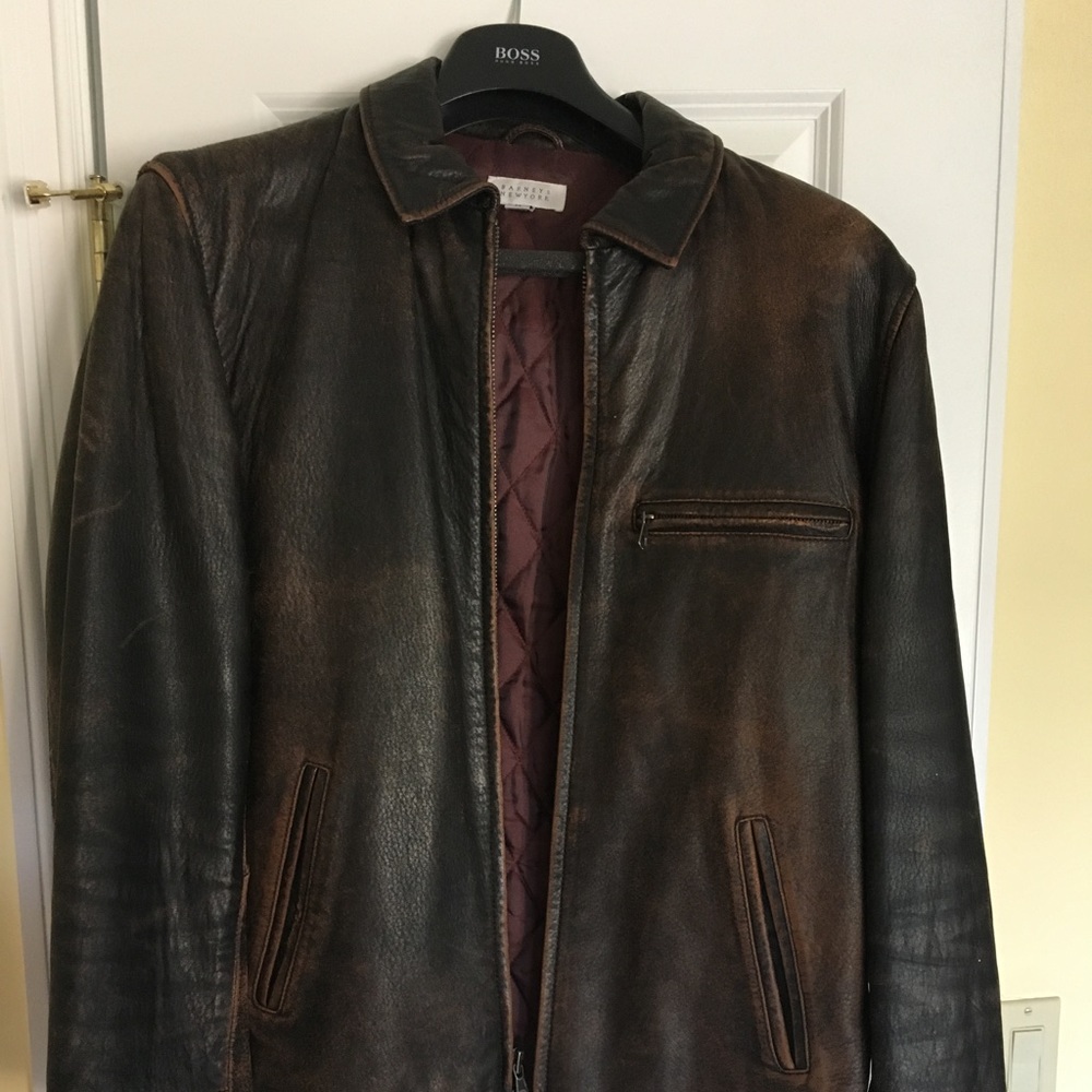 Men's brown leather size medium bomber jacket - Picture 2 of 5