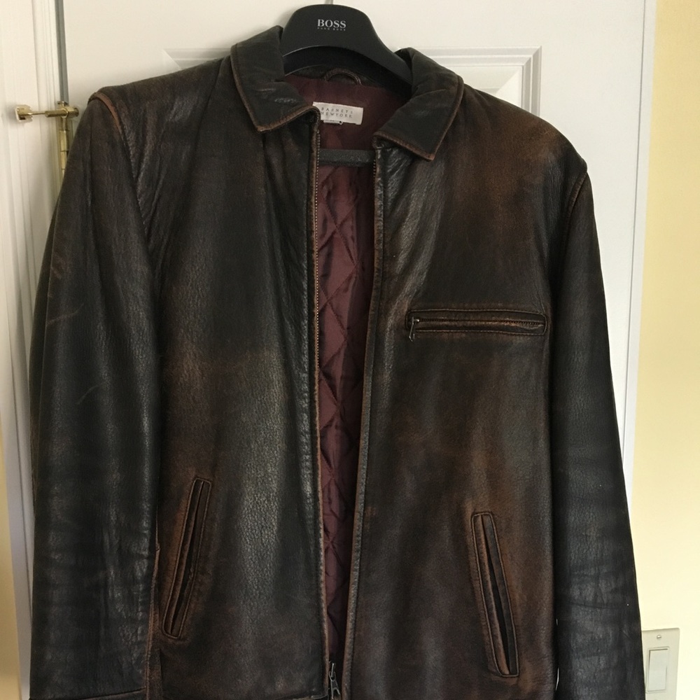 Men's brown leather size medium bomber jacket - Picture 5 of 5