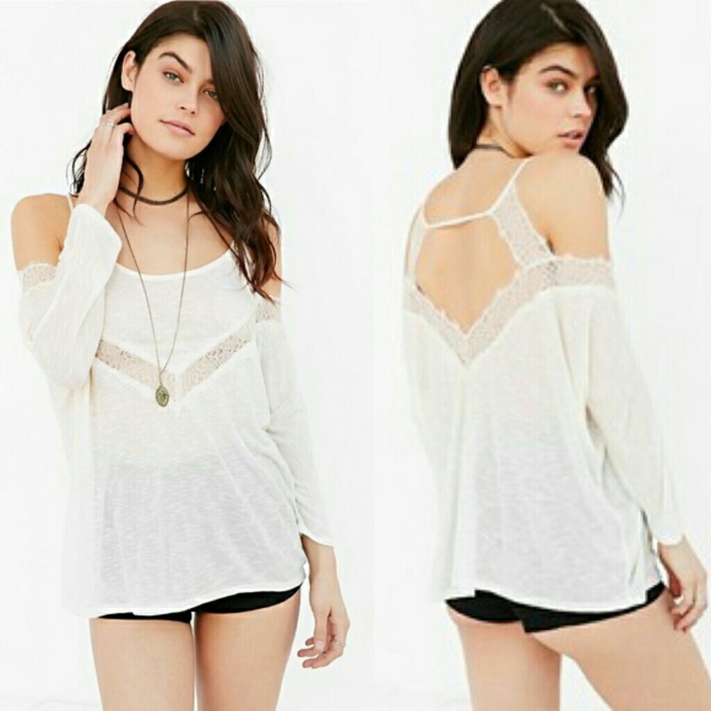 Pins & Needles Cold Shoulder Lace Top White/Ivory