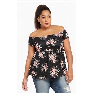 Torrid Floral Print Off Shoulder Babydoll Top