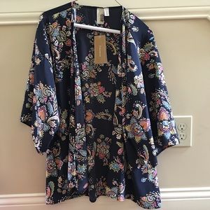 Black Kimono with Colorful Flower Pattern