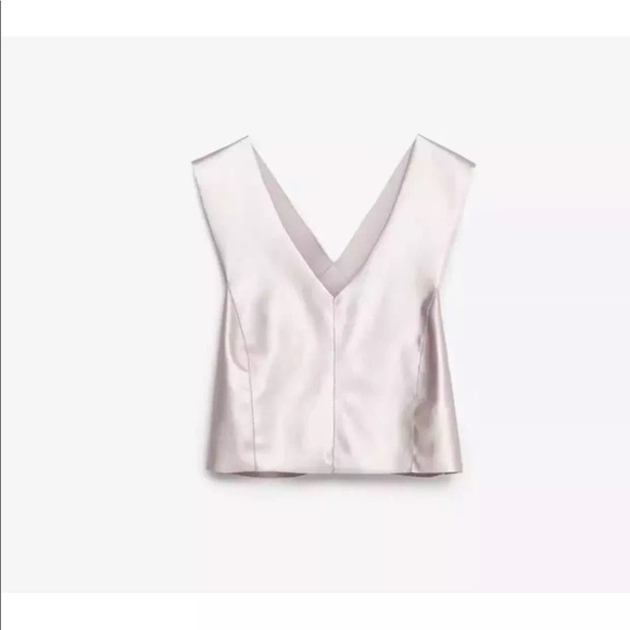 ZARA WOMENS LEATHER METALLIC SILVER CROP TOP | S M - Picture 2 of 6