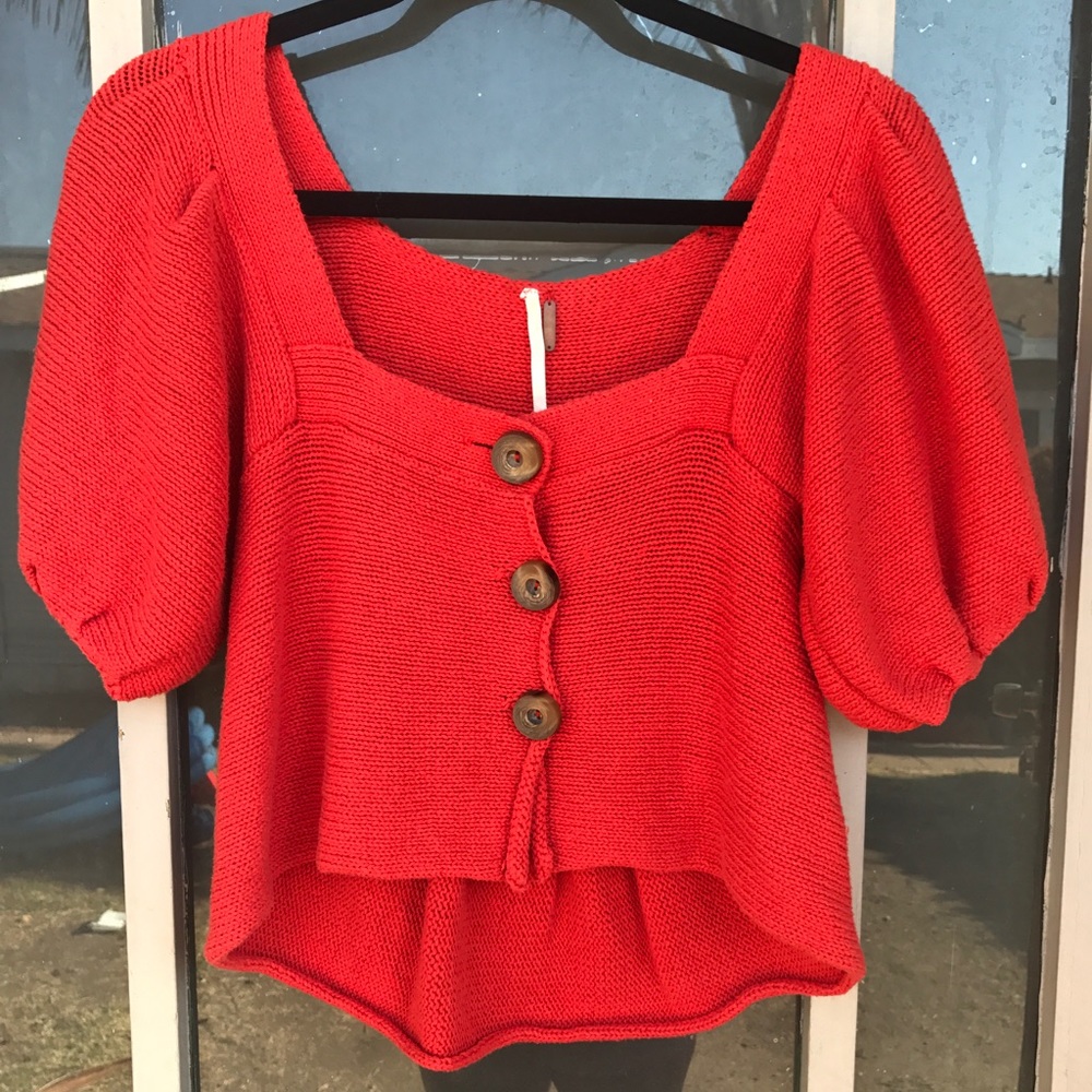 Free People Orange Knit Cropped Sweater