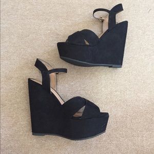 Black Chunky Suede Wedges
