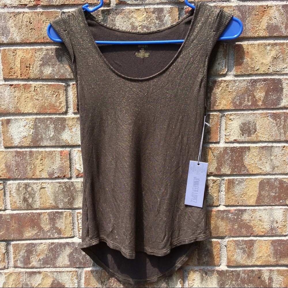 Jennifer Lopez brown and gold sparkly tank sz: XS