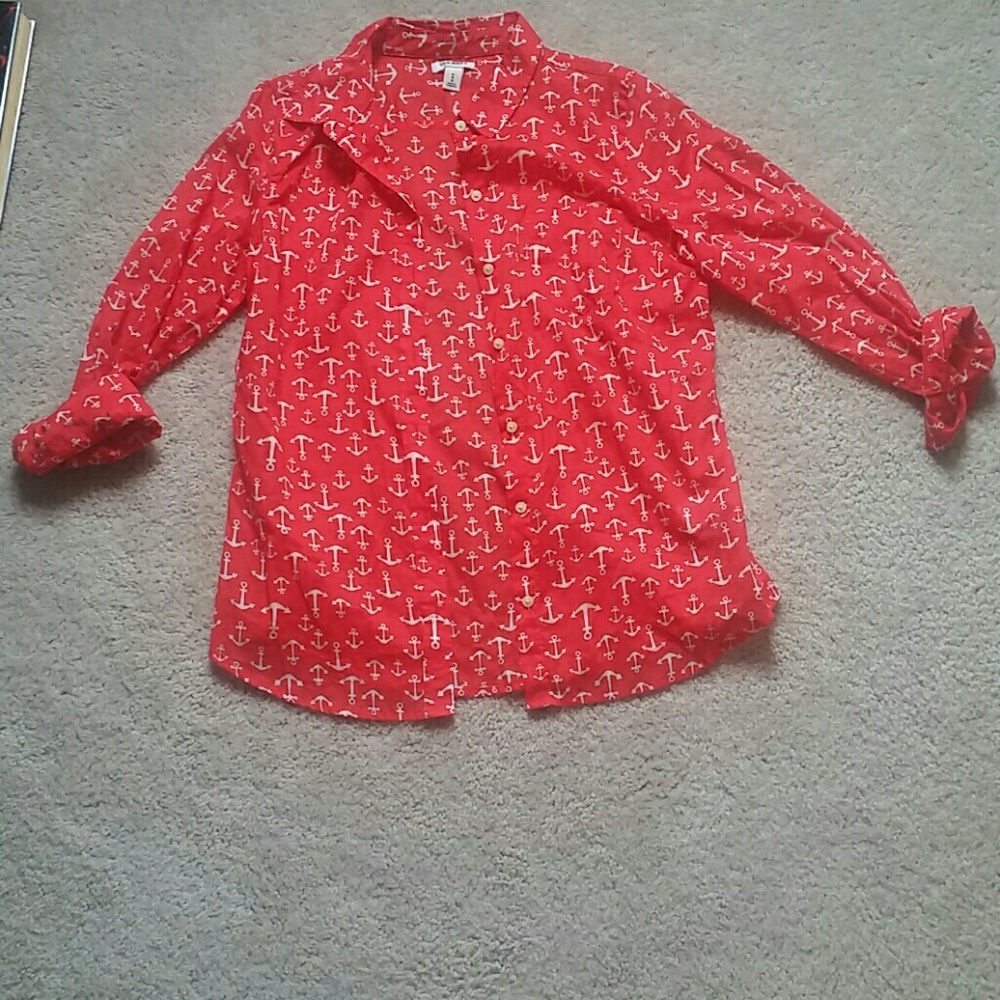 Long sleeves button up anchor top