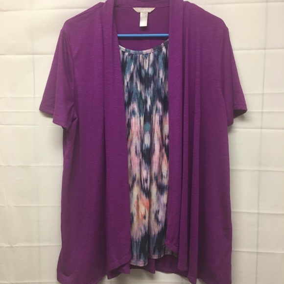 Printed Top with attached purple Short Sleeve - Picture 1 of 6