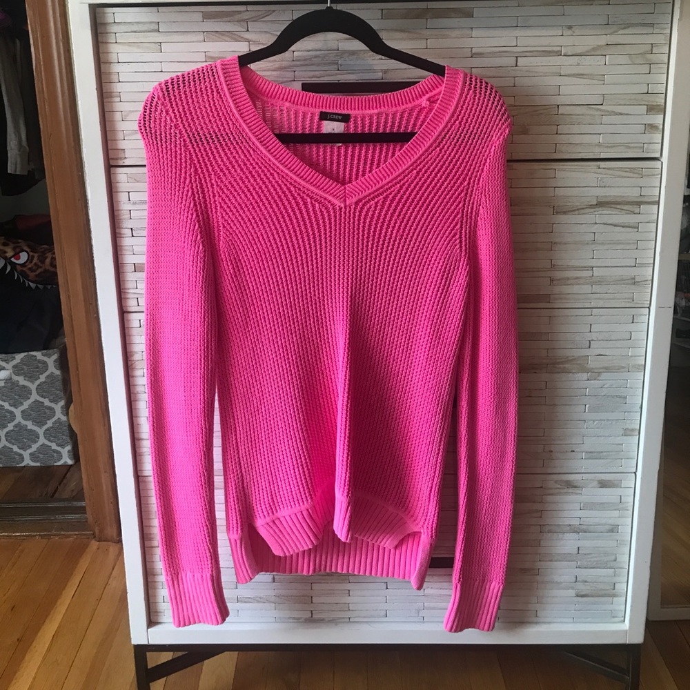 Hot Pink J. Crew Cotton V-Neck Sweater S