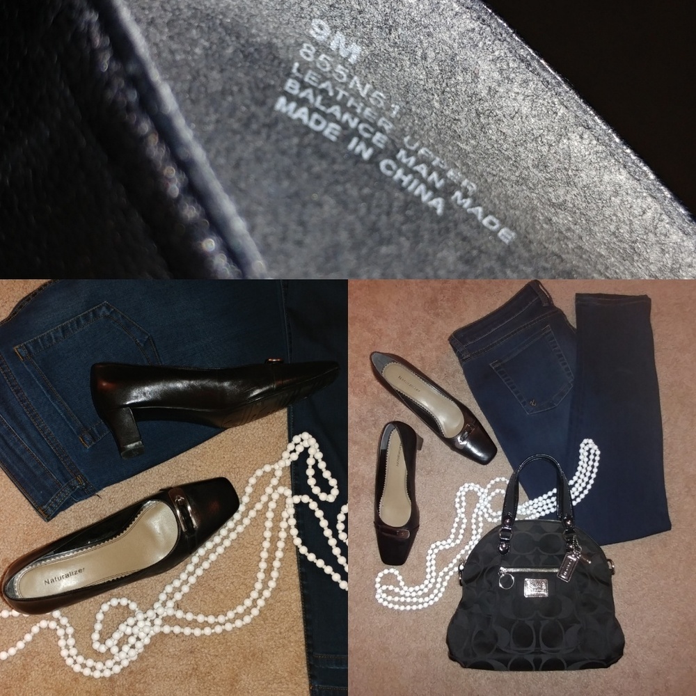 ❤Naturalized Black Leather Heels w Silver Buckle❤