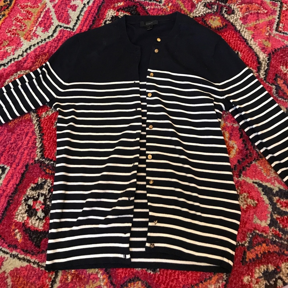 JCrew navy and white cardigan