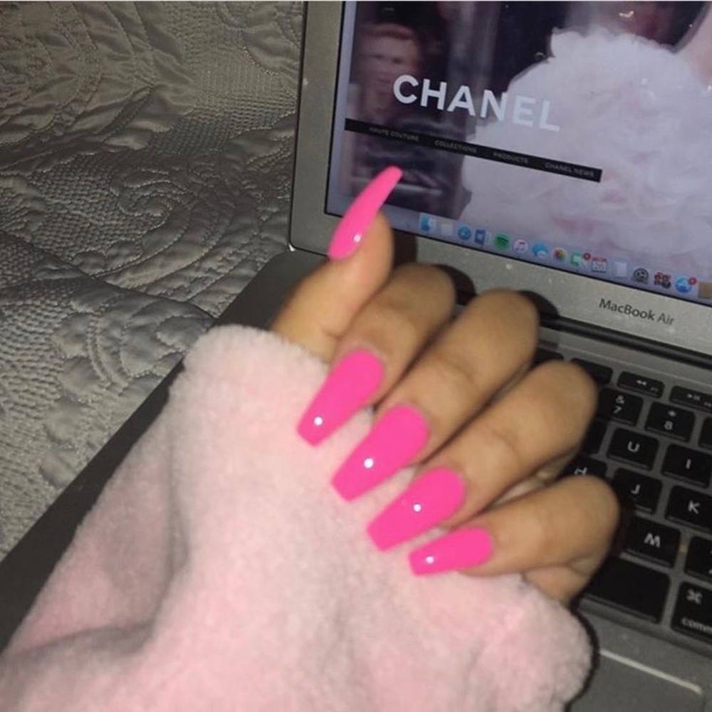 Barbie Pink UV Gel Coffin Nails By Katherine