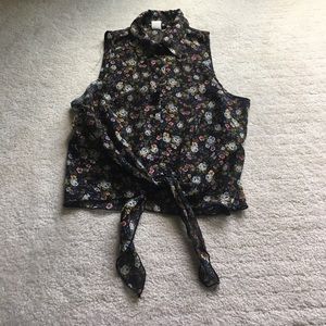 Front tie flowered tank