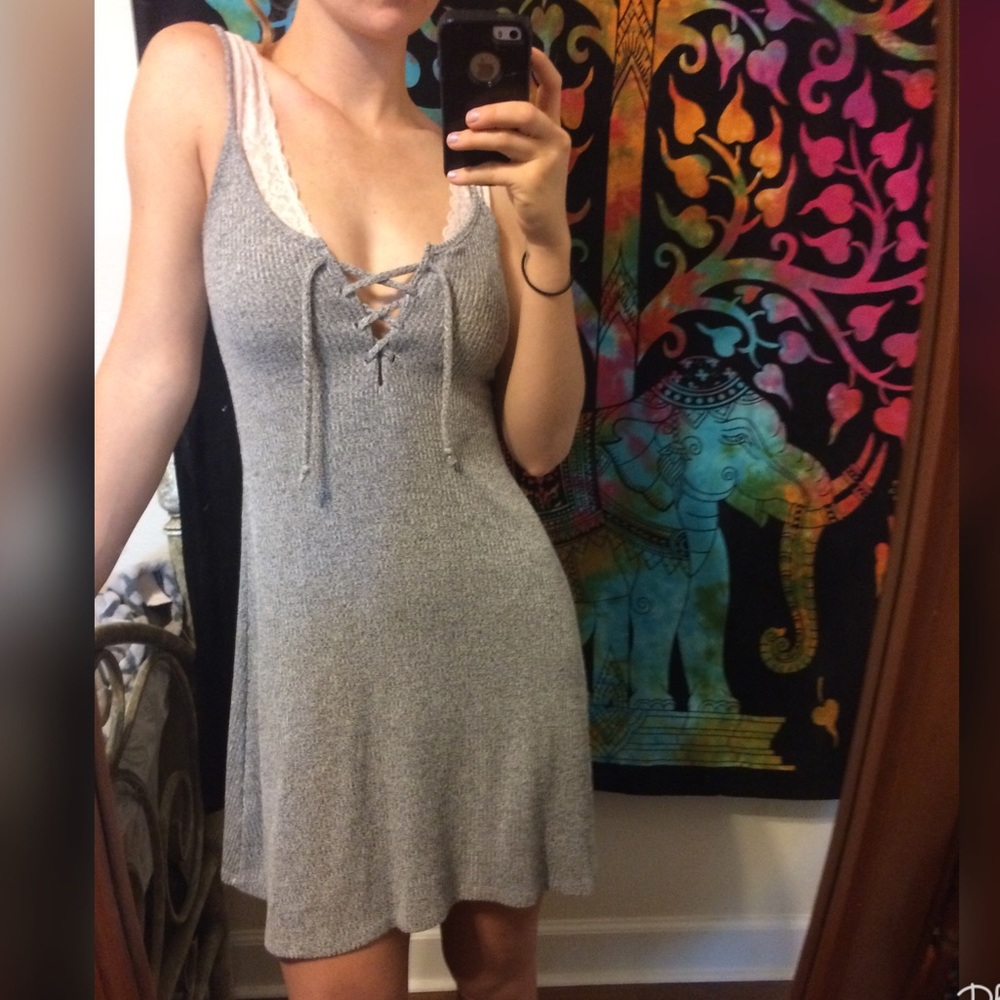 Heather grey lace up dress