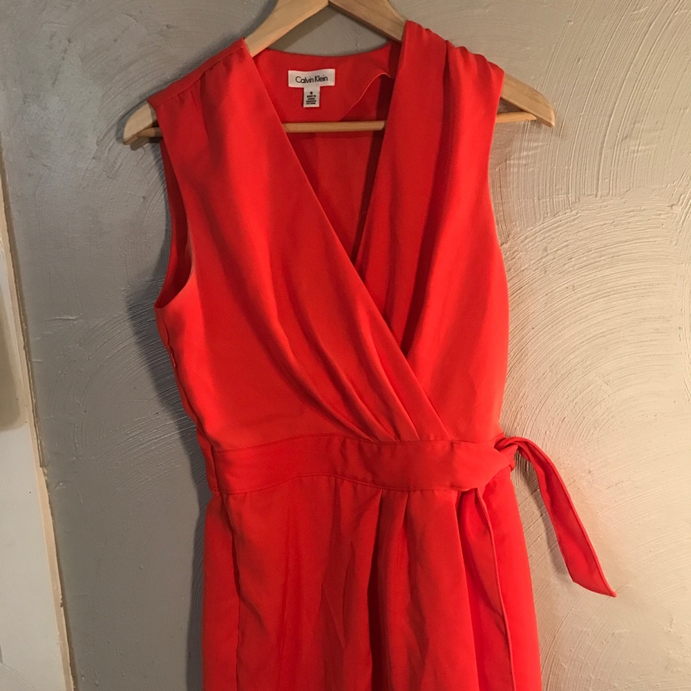Coral Calvin Klein Wrap Dress