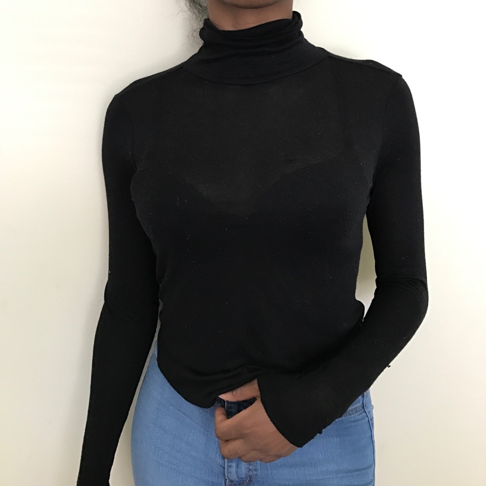 Black Sheer Turtle Neck Shirt