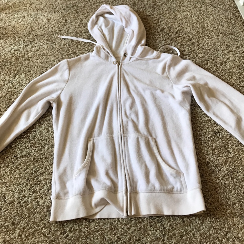 White zip up work out sweater. Worn up to 5 times.