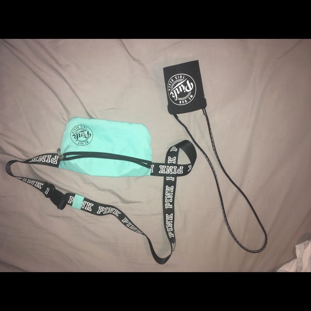 VS PINK coozie and fanny pack in blue
