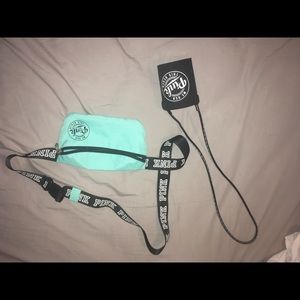 VS PINK coozie and fanny pack in blue