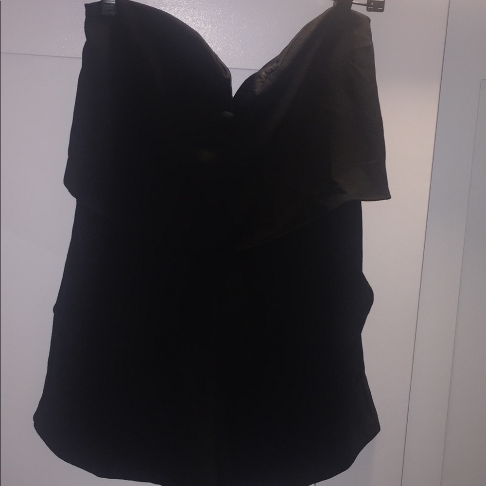 Aqua black strapless romper with pockets