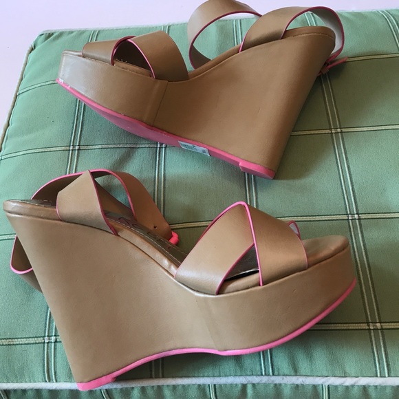 London Rebel Camel Tan Ankle Strap Wedge -S6 - Picture 4 of 7