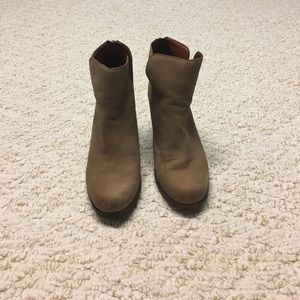 Lucky Brand tan suede heeled boots.